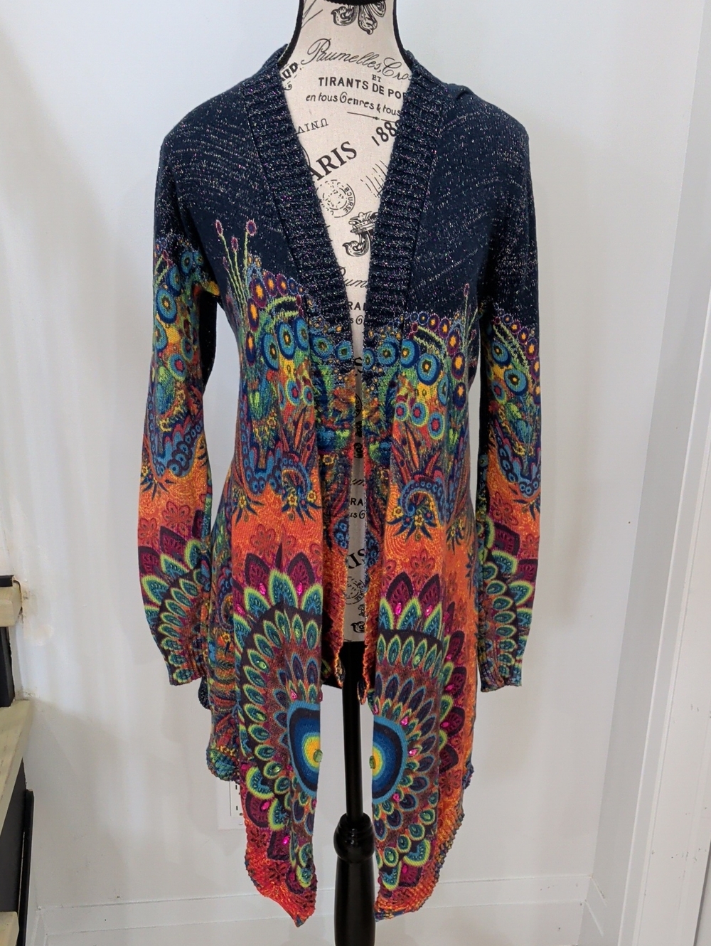 DESIGUAL | Women's Navy w/ Multicolor Granada Mandala Long Sleeved Cardigan